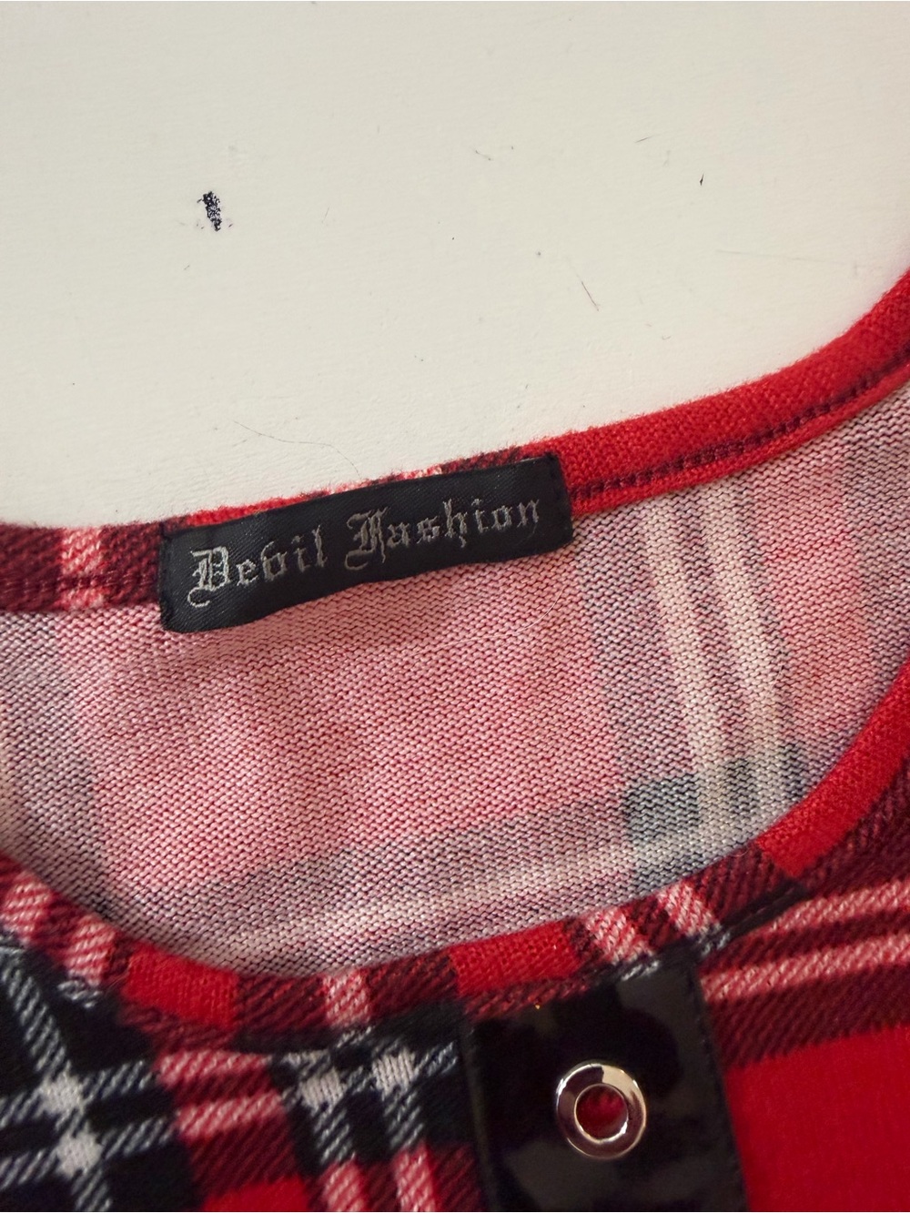 Devil Fashion X Dolls Kill Red Plaid Mesh Goth Punk Harness Dress S *NO CHAIN* - Picture 11 of 16
